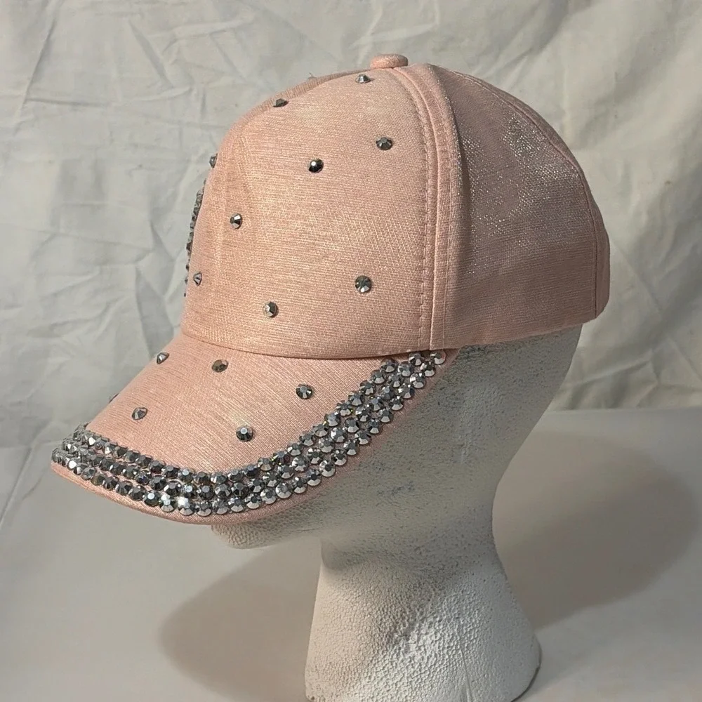 Pink Shimmer Rhinestone Star Baseball Cap Crystal Studded Snapback Hat